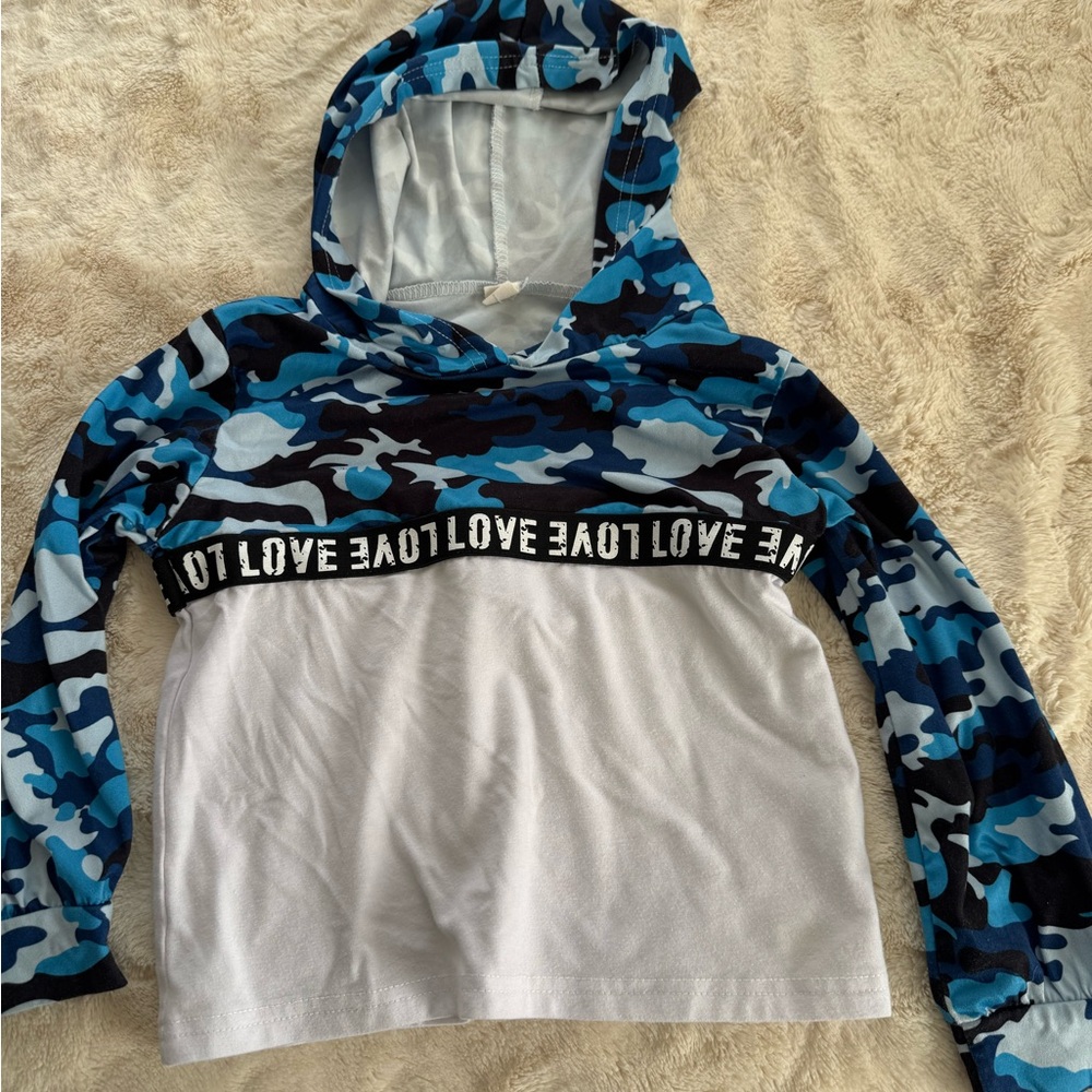 Kids Love Print Camouflage Hoodie - Blue and White
